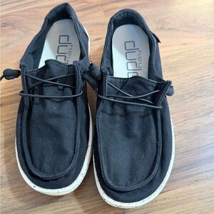 Hey Dude Black Canvas Slip-On Loafers with White Sole